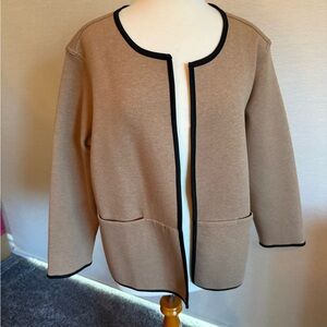 J. Jill Tan Open-Front Jacket with Black Trim - Reversible to all Black